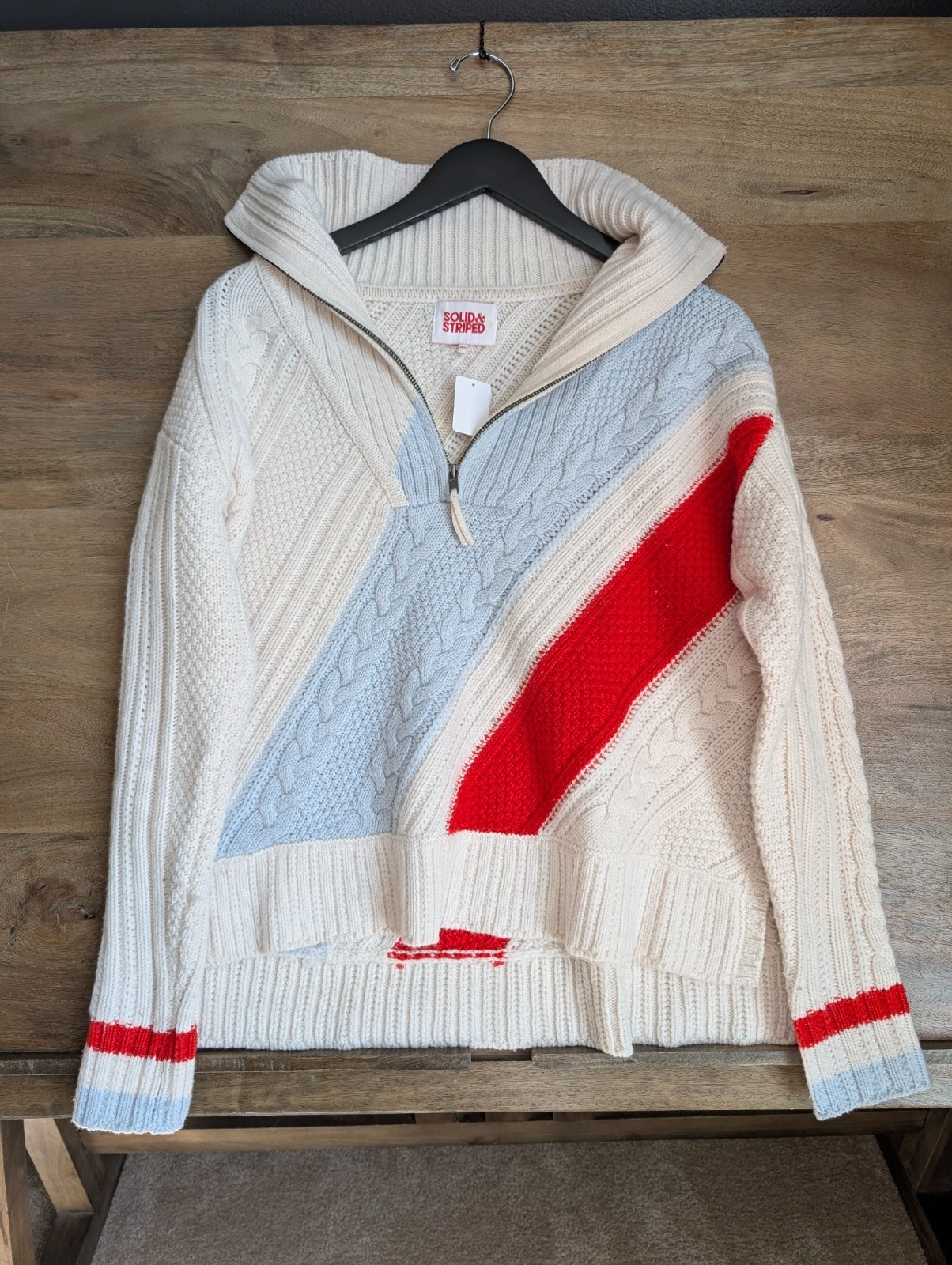 Solid & Striped The Adriana Sweater Womens Xs Off White Cable Knit Half Zip Nwt